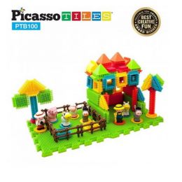 Set PicassoTiles Basic Bristle Shape Blocks Farm - 100 de forme de construcție ce se întrepătrund